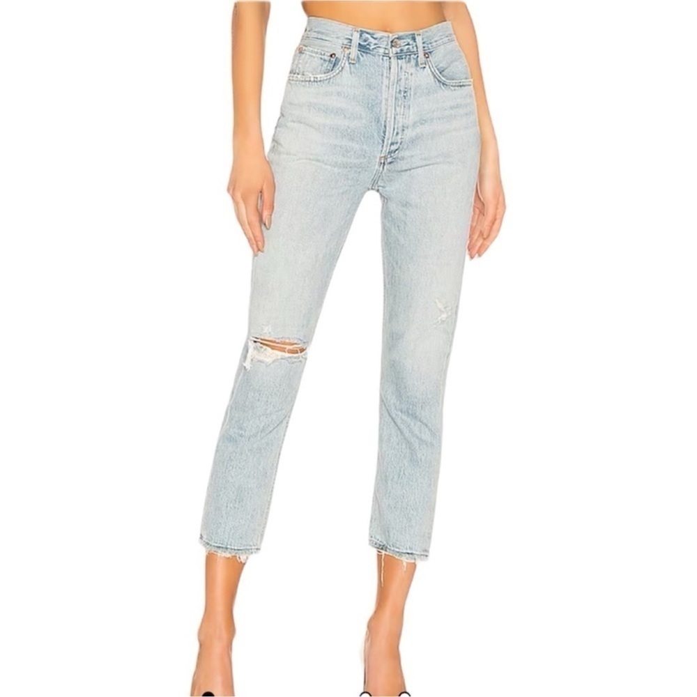 Agolde Riley Light Blue High-Rise Cropped Ankle Jeans